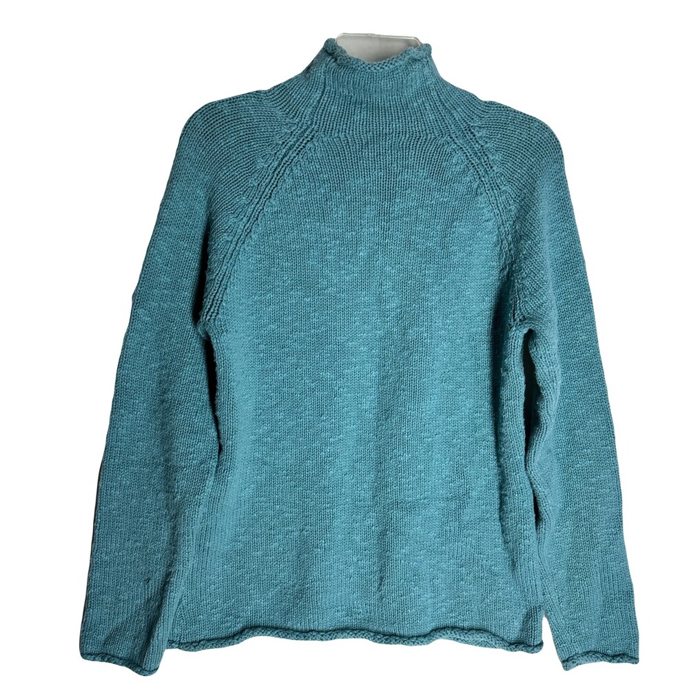 L.L. Bean Womens Turtleneck Sweater Size M Teal Bllue Texture Knit Sweater